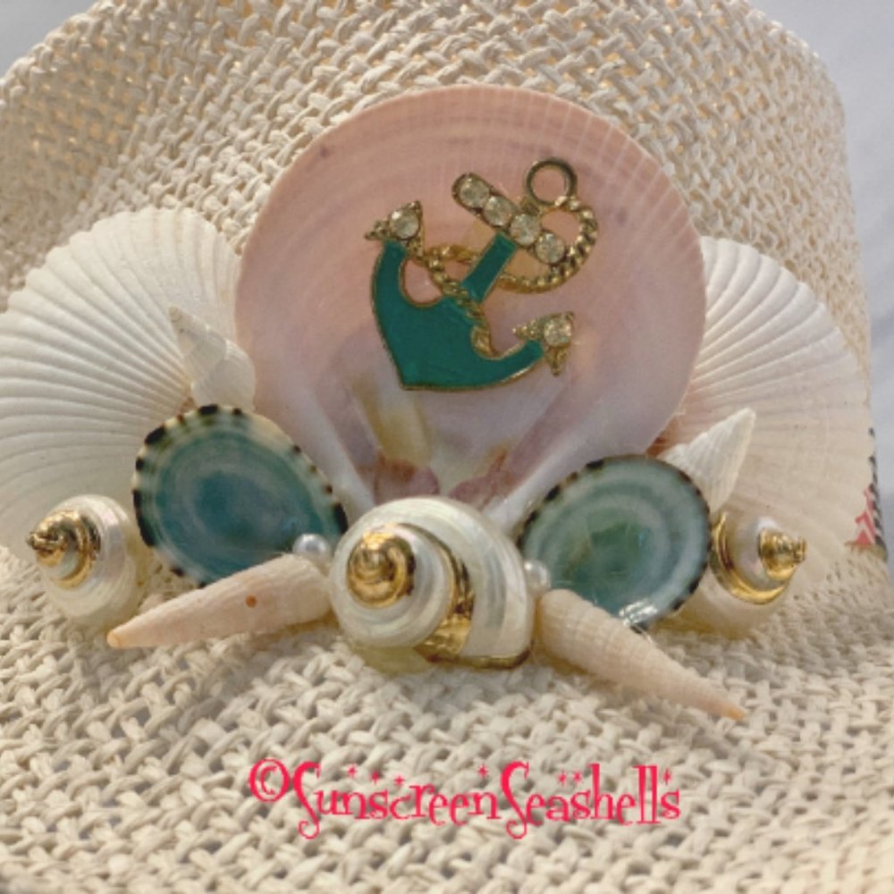 Anchor & Seashells White Panama Cowboy Sun Hat - Picture 2 of 4